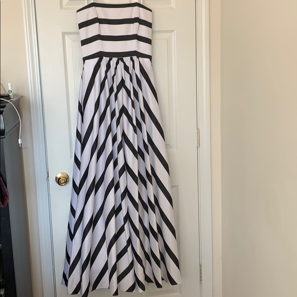 New White and Black Striped Formal Gown w/ Pockets